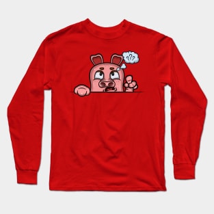 Pig Cartoon With Confused Face Expression Long Sleeve T-Shirt